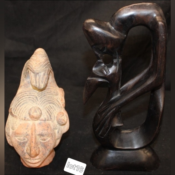 Vintage Hand Carved Atizana Kissing Couple, and Mexico Aztec Clay Figure! The la - Picture 4 of 6